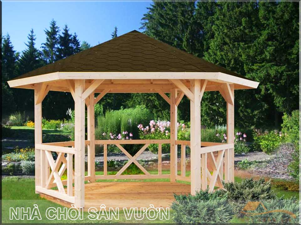 Nhà chòi gỗ lục giác sân vườn châu Âu