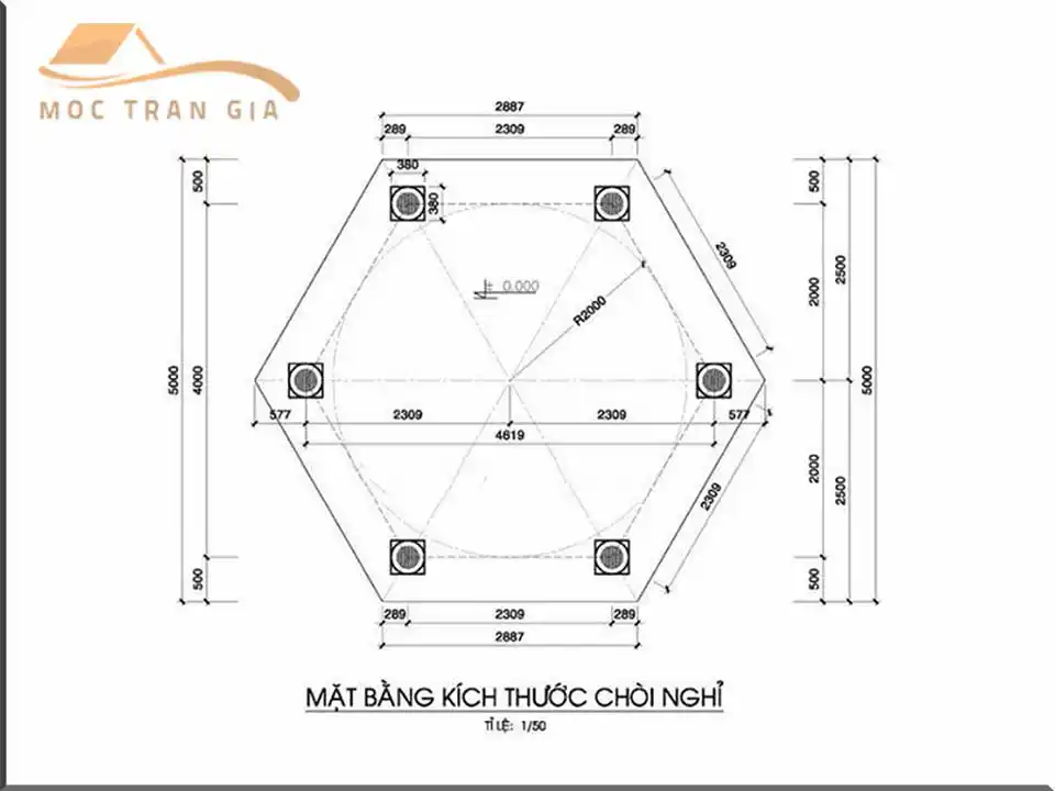 Bản vẽ nhà chòi gỗ lục giác