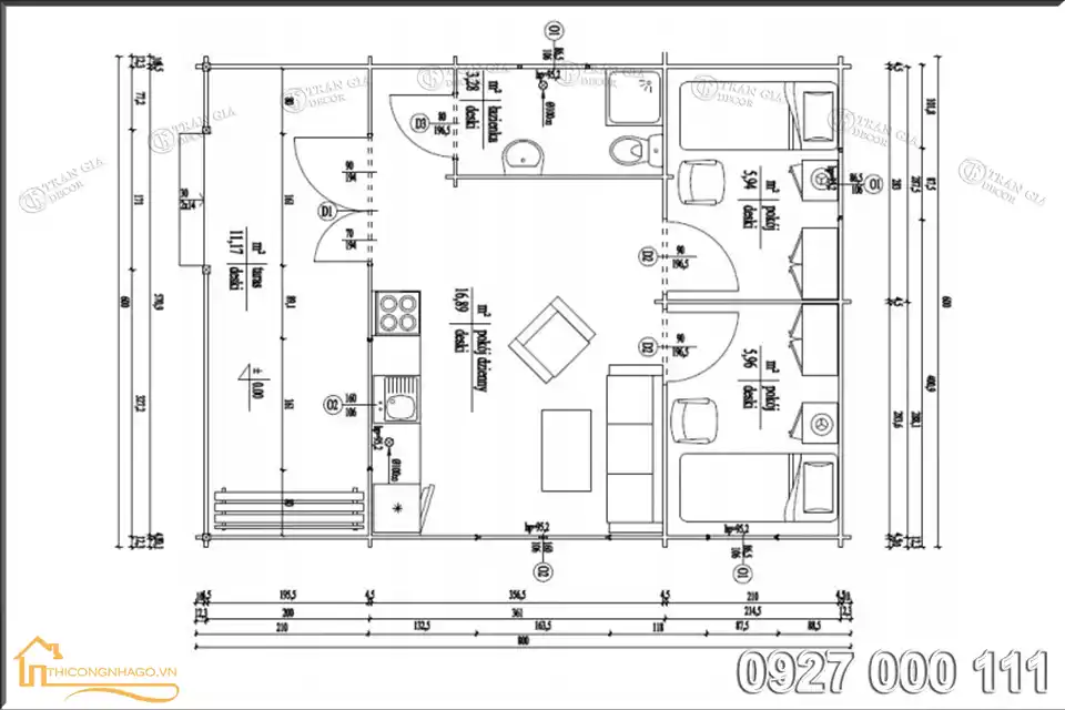 Bản vẽ bố trí nội thất nhà lắp ghép